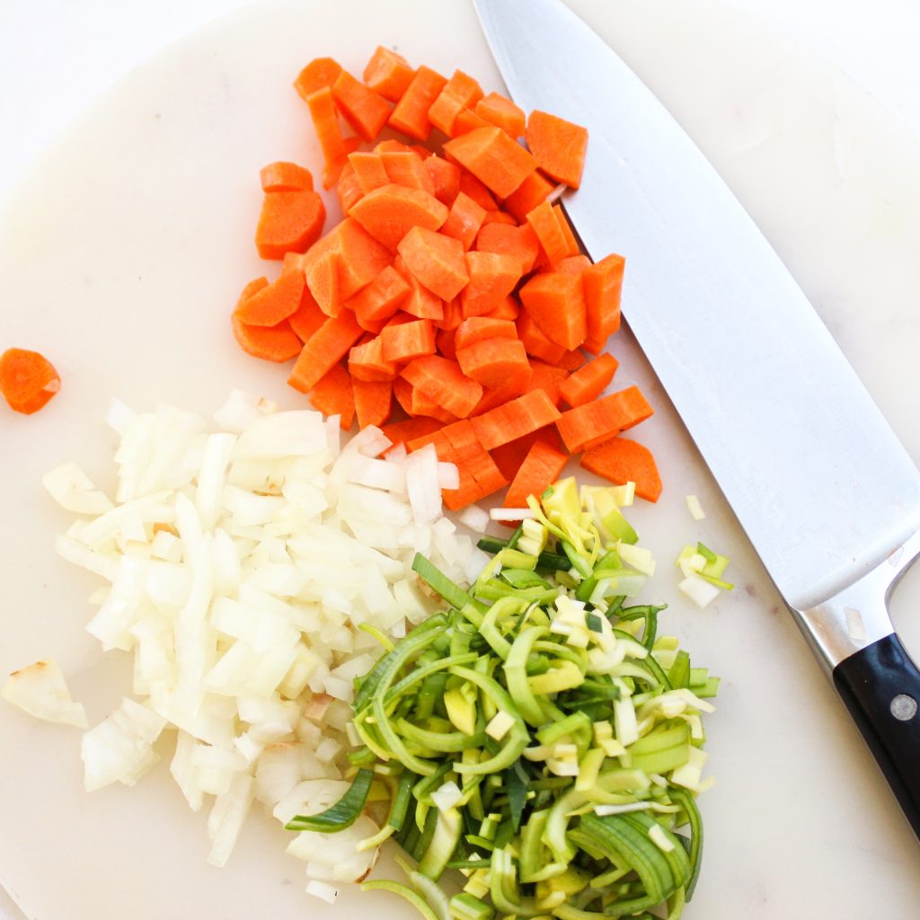chopped vegetables for a pot pie