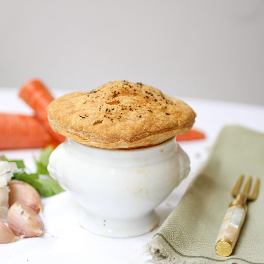 a vegetable pot pie with puff pastry