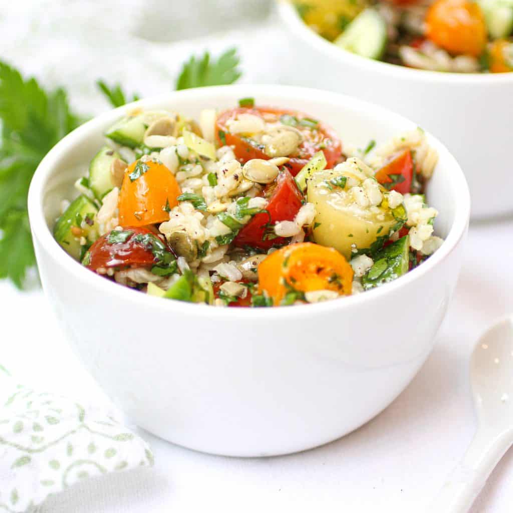 A delicious bowl of Brown Rice Salad