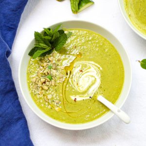A bowl of zucchini and pea soup