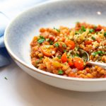 Baked Farro with Tomatoes and Wine