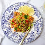 A plate of quinoa lentil salad